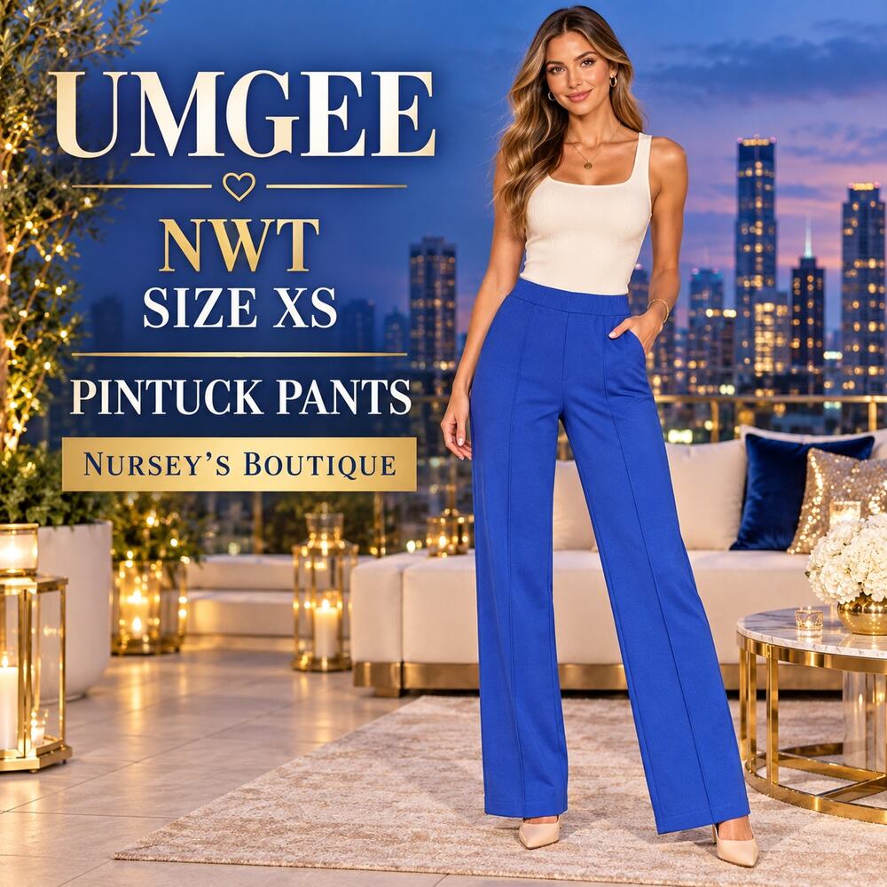 NWT Umgee Royal Blue Pintuck Wide Leg Pull On Pants XS